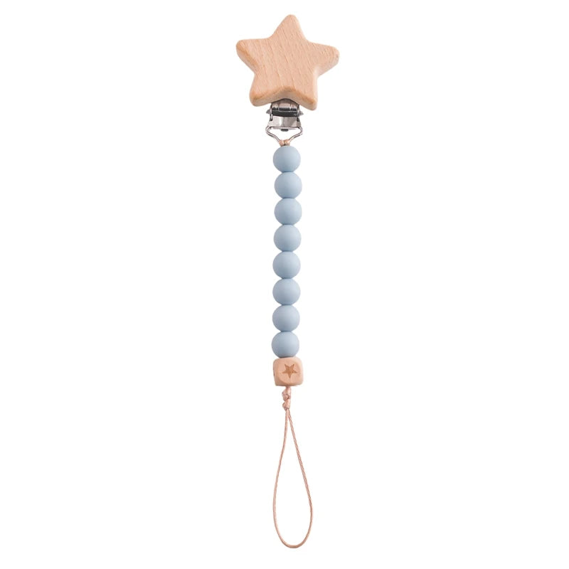 Baby Pacifier Chain Flower Shape Beech Wood Removable Clip For Handmade Baby Nipple Soother Chain Teething Toys Baby Accessories