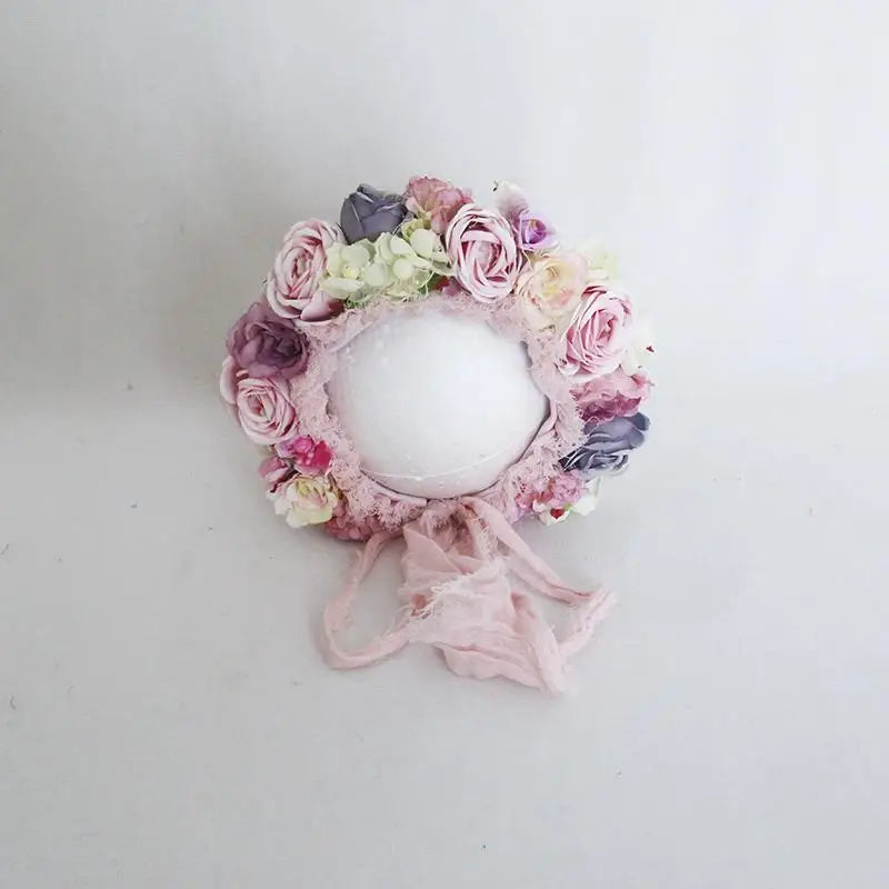 Vintage Newborn Floral Bonnet Baby girl Hat For Photography Knitted Newborn Garden Flower Bonnet For Photo Shoot Props