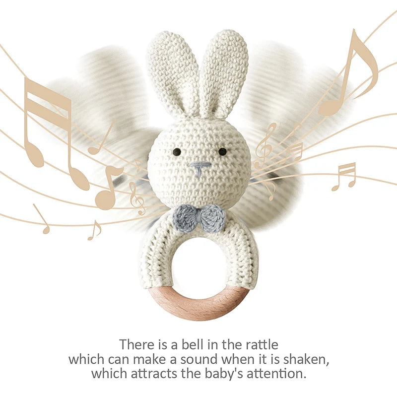 TYRY.HU Baby Small Rabbit Wood Rattle Wooden Teether Mobile Pram Crib Ring DIY Crochet Rattle Soother Bracelet Teether BPA Free