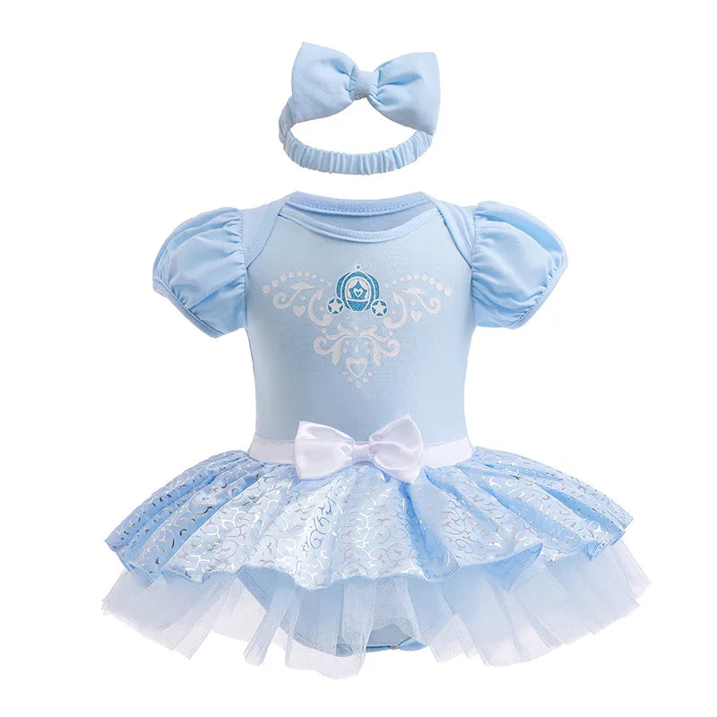 Fancy Fairy Baby Romper Elsa Ariel Belle Rapunzel Princess Costume 1 Year Birthday Tutu Dress Lace Headband Christening Baptism