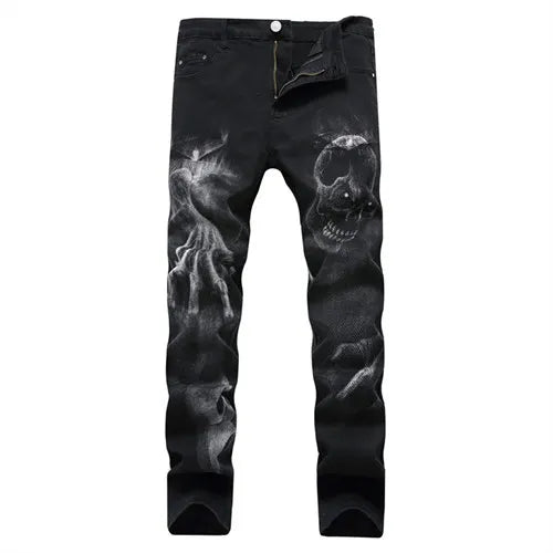 Plus Size Men's Jeans 3D Digital Print Stretch Denim Pants Blue Black White Trousers Men Fashion Slacks 28-34 36 38 40 42