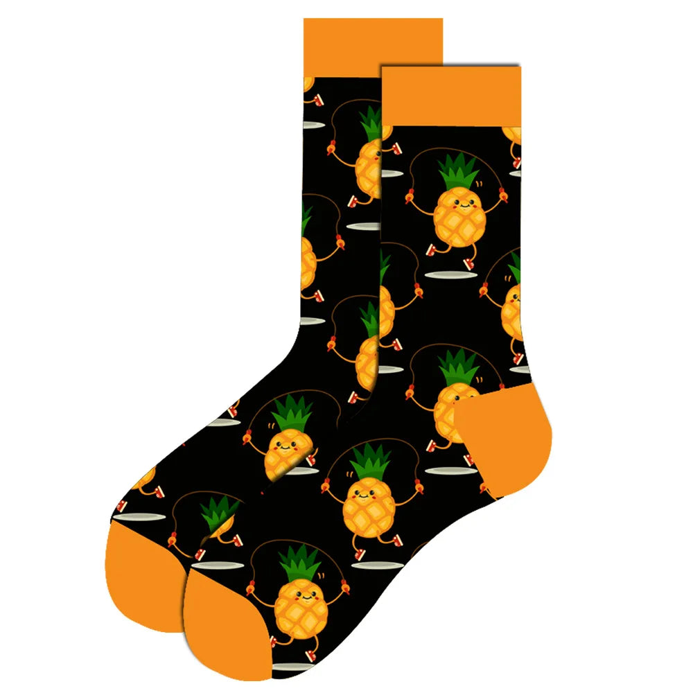 Streetwear Big Sieze Funny Socks Men with Cartoon Animals and Fruits Hip Hop Men's Socks Cotton Gifts for Men 2601