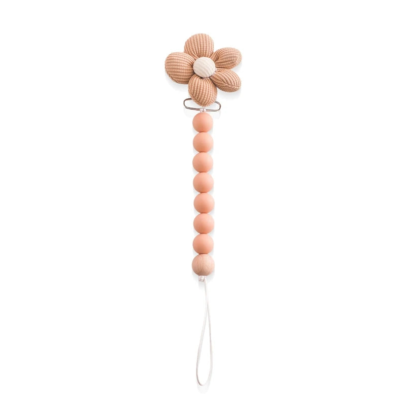 Baby Pacifier Chain Flower Shape Beech Wood Removable Clip For Handmade Baby Nipple Soother Chain Teething Toys Baby Accessories