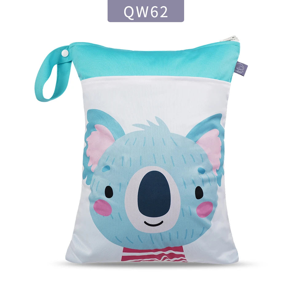 Elinfant Baby Diaper Bag Cartoon Print Waterproof Wet Dry Nappy Zipper Handbag Stroller Carry Pack Travel Outdoor Wet Diaper Bag