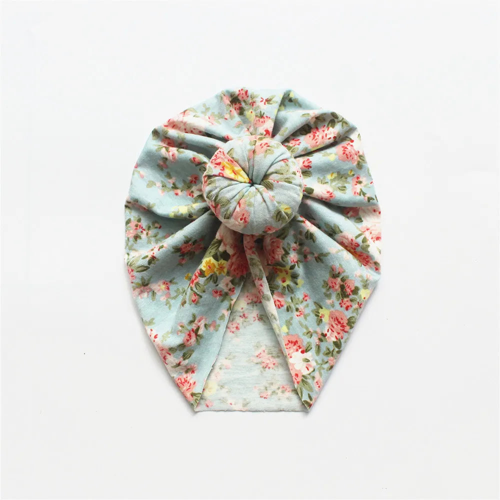 Flower Print Baby Girl Round Ball Beanie Newborn Leopard Donnut Soft Fabric Bonnet Toddler Cute Turban Hat Hair Accessories 0-3T