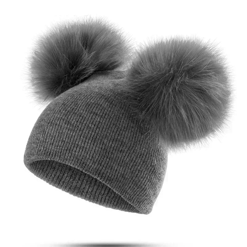 Winter Warm Children Knitted Hat Toddler Kids Baby Wool Hat Knit Beanie Cap Windproof Big Pompom Baby Boys Girls Fur Pom Pom Hat