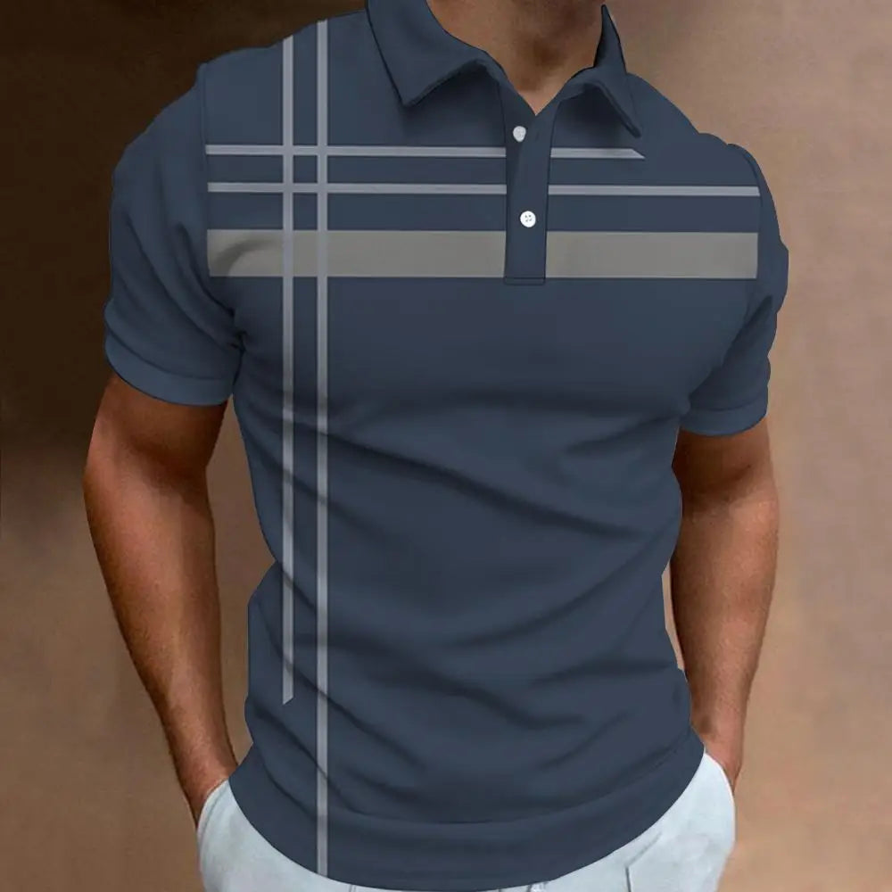 New Men‘S Polo Shirt Stripe Print Simple Male Clothing Summer Casual Short Sleeve Loose Oversize Shirt Fashion Breath Sweatshirt