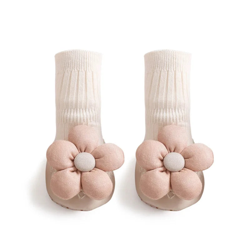 Flower Baby Girls Socks Antumn Floor Hose Footwear Toddler Shoes Soft Anti-Slip Sokken Newborn Accessories Cute Safe Cotton Sox