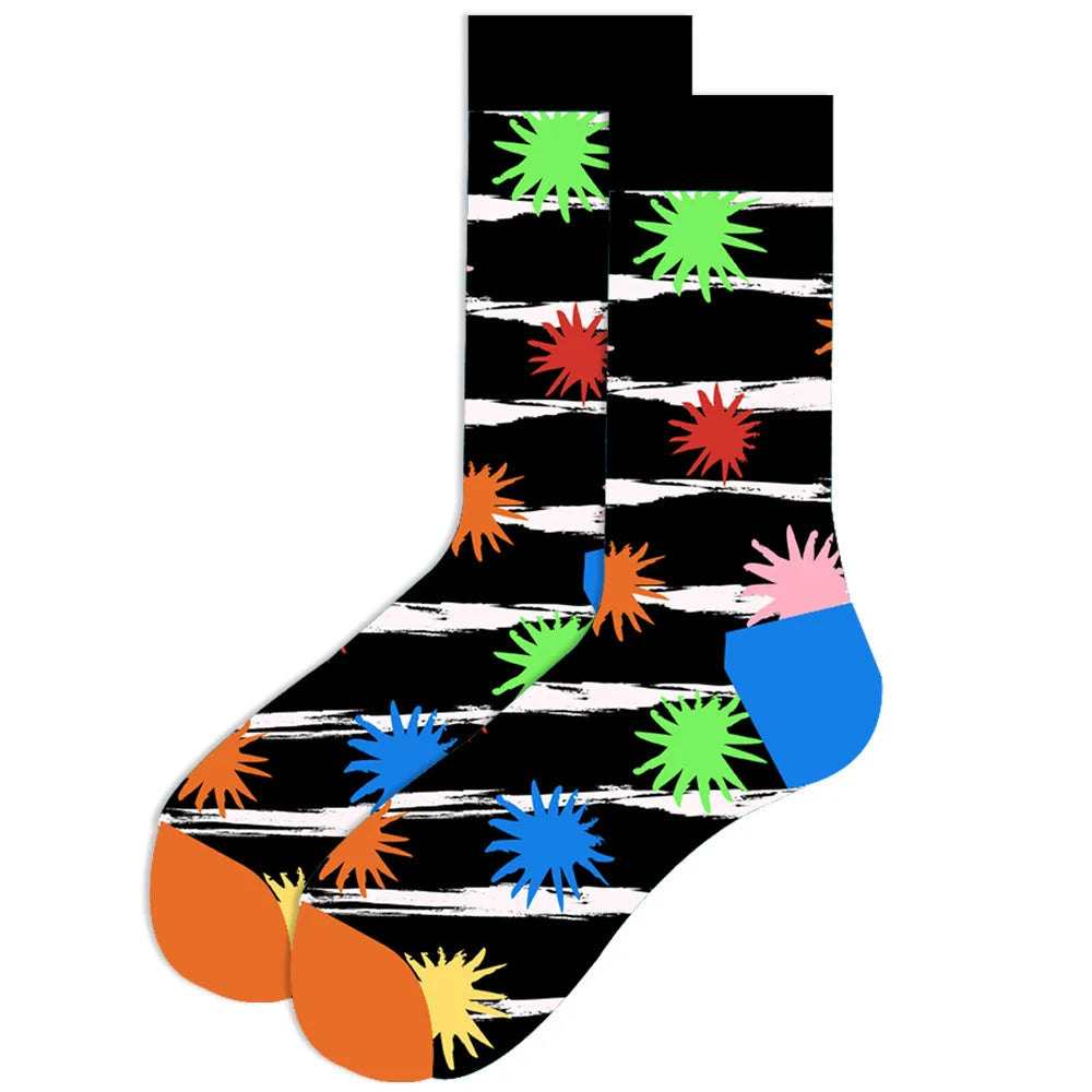 Streetwear Big Sieze Funny Socks Men with Cartoon Animals and Fruits Hip Hop Men's Socks Cotton Gifts for Men 2601