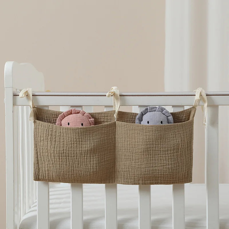 Baby Bedside Hanging Storage Bag 2 Pockets Organizer for Baby Cribs and Toys Hanging Baby Diaper Organizer
