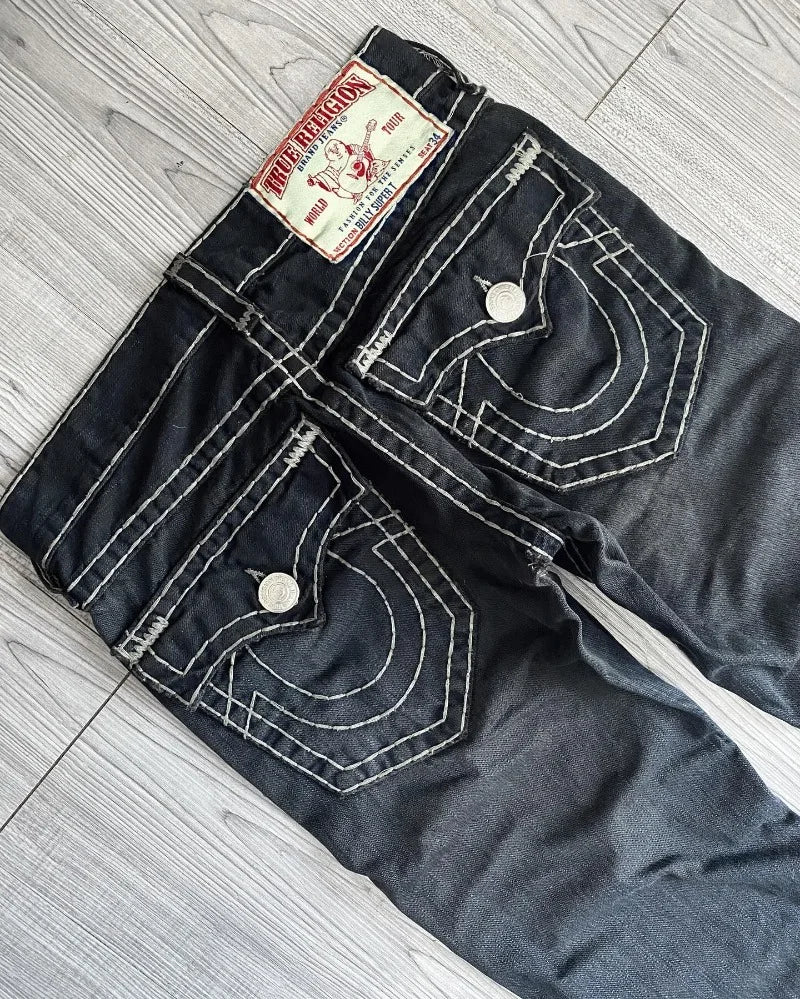 Y2K New Fashion Embroidered Solid Color Jeans Men Street Harajuku Hip Hop Gothic Casual Jeans Couple High Waist Wide Leg Pants