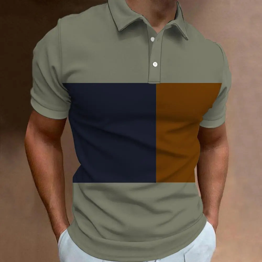New Men‘S Polo Shirt Stripe Print Simple Male Clothing Summer Casual Short Sleeve Loose Oversize Shirt Fashion Breath Sweatshirt