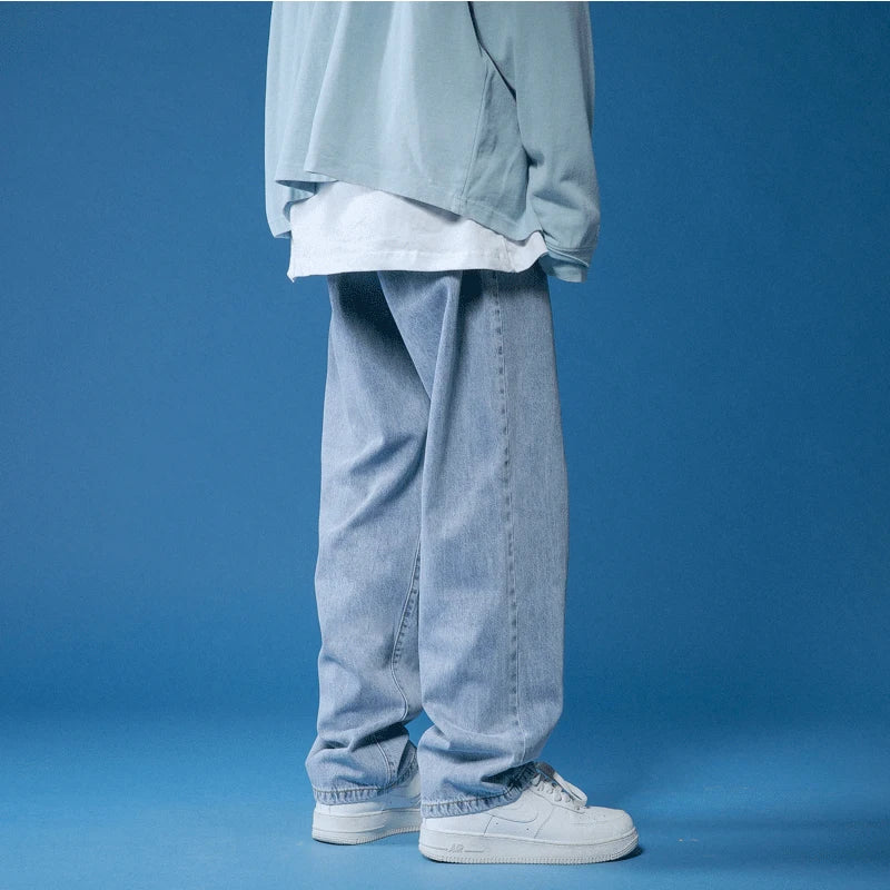 Straight Jeans Men's Autumn White / Black / Ground White Blue Korean Loose Street Men's Casual Solid Color Wide Jeans