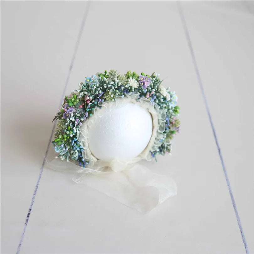 Vintage Newborn Floral Bonnet Baby girl Hat For Photography Knitted Newborn Garden Flower Bonnet For Photo Shoot Props