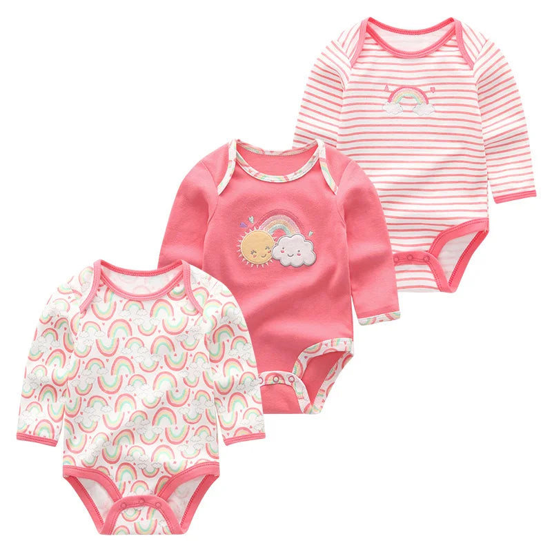 Baby Girl Fall Jumpsuit Long Sleeve 3Pcs Pure Cotton Newborn Bodysuits Round Collar Toddler Boy Clothes Set Infant Cute Costume
