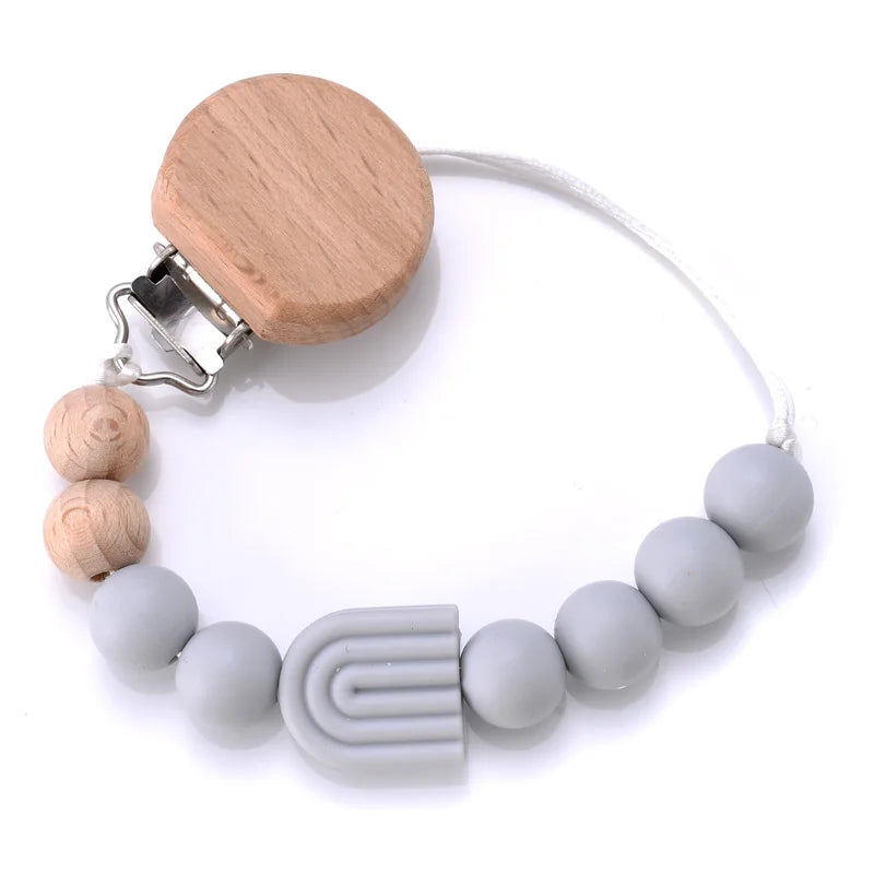 Baby Beech Pacifier Clip Baby Anti-drop Pacifier Chain Silicone Rainbow Beads Teething Chain Toy Gifts Dummy Holder Nipple Clip