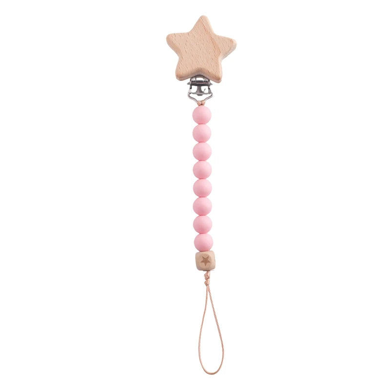 Baby Pacifier Chain Flower Shape Beech Wood Removable Clip For Handmade Baby Nipple Soother Chain Teething Toys Baby Accessories