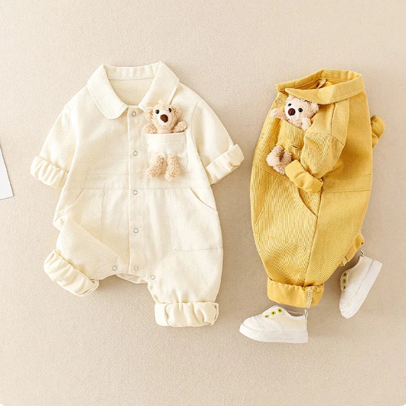 Denim Romper Baby Jumpsuit Cartoon Bear Korean Toddler Onesie Autumn Baby Boys Girls Clothes Infant Outfit Clothing