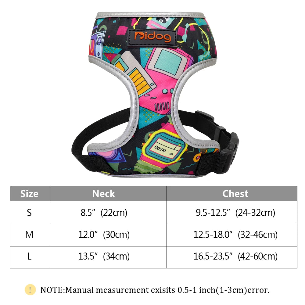 Fashion Printed Nylon Dog Harness Reflective French Bulldog Pug Harness Dog Vest For Small Medium Dogs Cats Walking Training