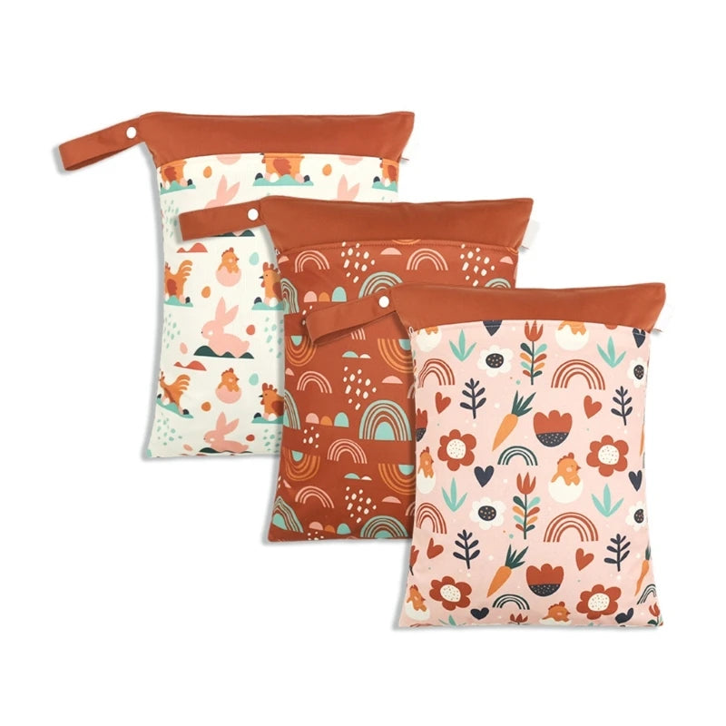 B2EB Infant Diaper Bag Print Dry Wet Bag for Diaper Nappies Organize Waterproof Zipper Bag Baby Stroller Diaper Storage Bag