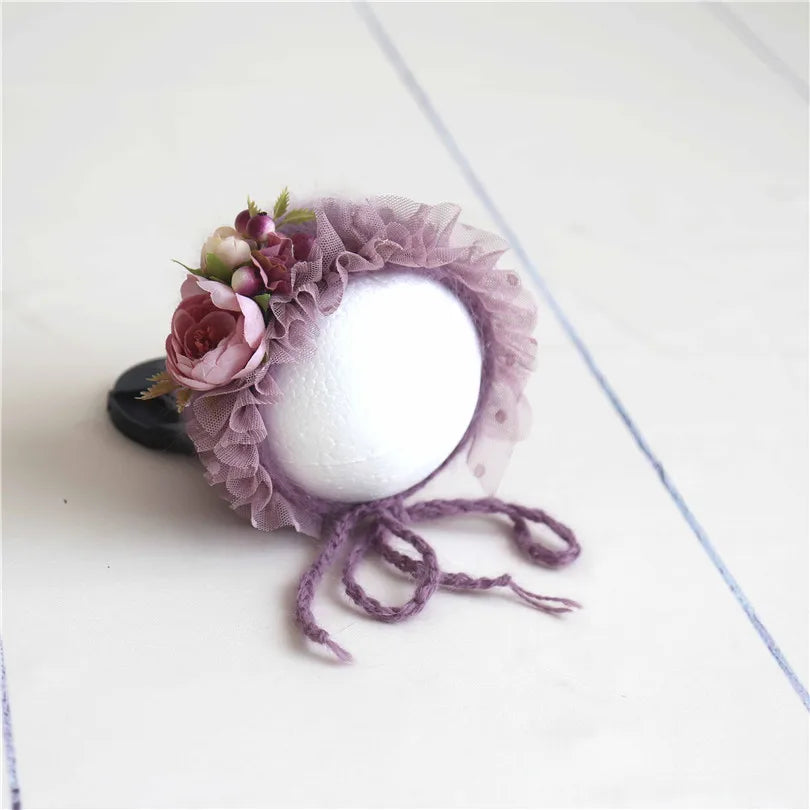 Vintage Newborn Floral Bonnet Baby girl Hat For Photography Knitted Newborn Garden Flower Bonnet For Photo Shoot Props