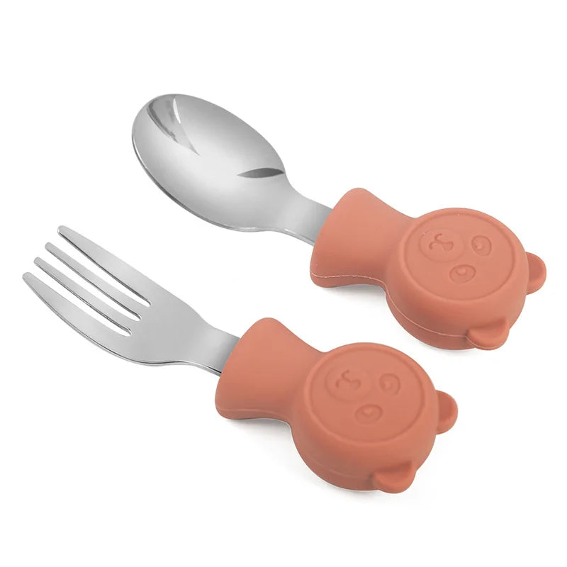 Cartoon Stainless Steel Kids Spoon Fork Set Baby Feeding Kid Children's Cutlery for Kids Food Feed Training Toddler Dinnerware