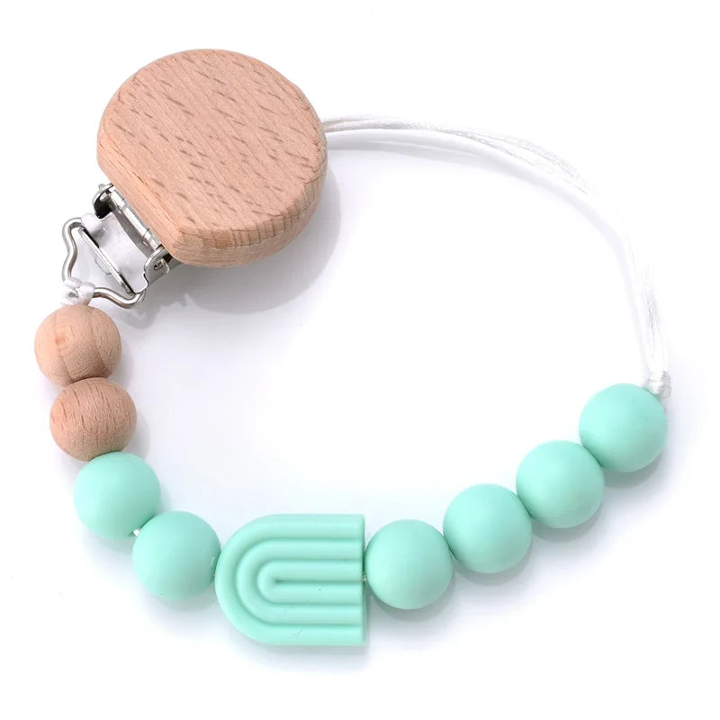 Baby Beech Pacifier Clip Baby Anti-drop Pacifier Chain Silicone Rainbow Beads Teething Chain Toy Gifts Dummy Holder Nipple Clip