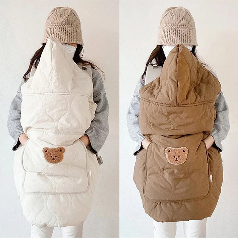 Cartoon Bear Baby Stroller Blanket Cover Korean Thicken Newborn Swaddle Wrap Hooded Cloak Cape Windproof Infant Sleeping Quilt