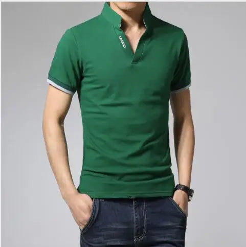 2024 New Fashion Men Cotton Polo Shirt, Leisure Stand Collar Long Sleeve Mens V Neck POLO Shirts, Asian Size Male T-shirt Top