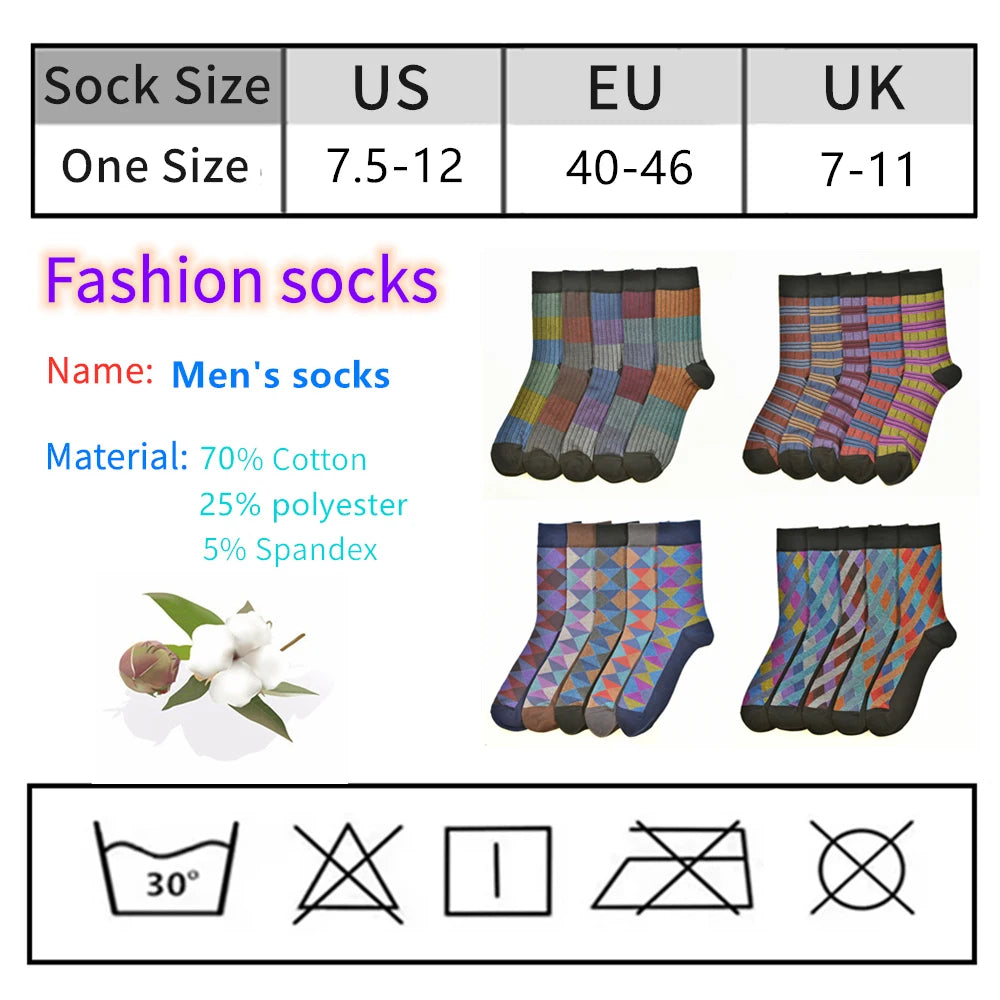 Men's Colorful Pattern Cotton Socks, Casual Happy Socks, Fashion Socks