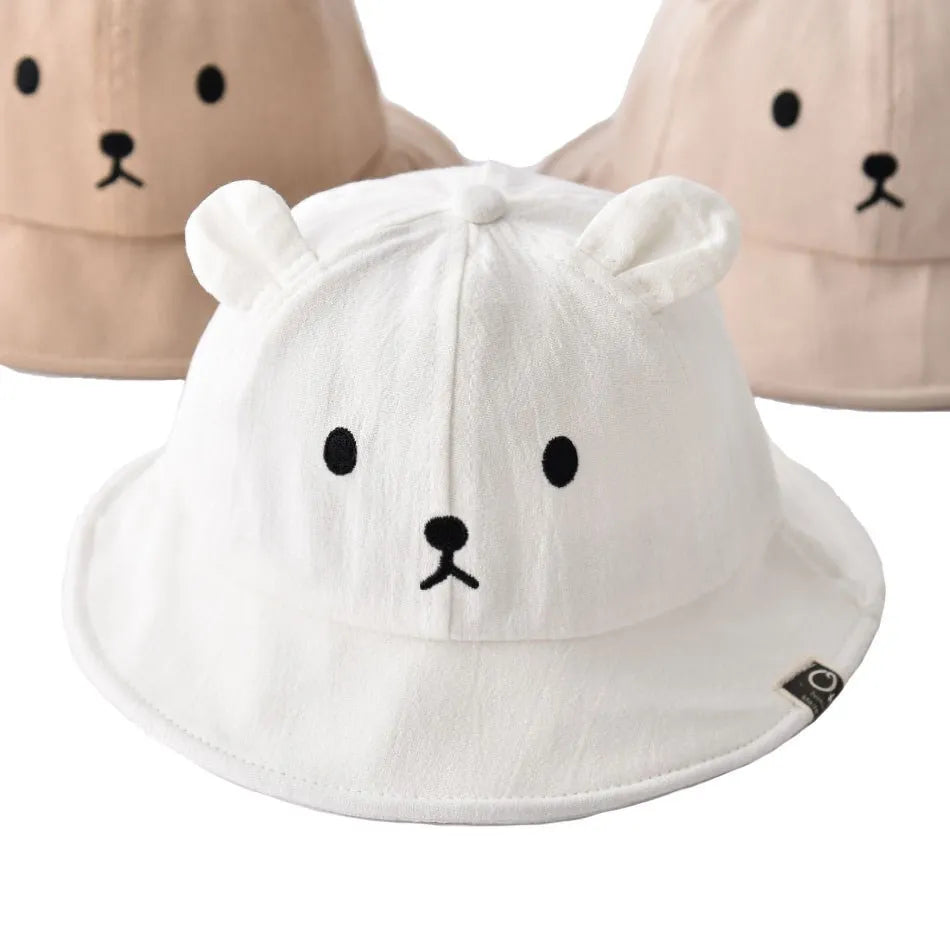 Baby Bucket Hat Infant Sun Hat Toddler Panama Bear Hat Wide Brim Fisherman Caps Kids Spring Summer Beach Safari Hat 3-18 Months
