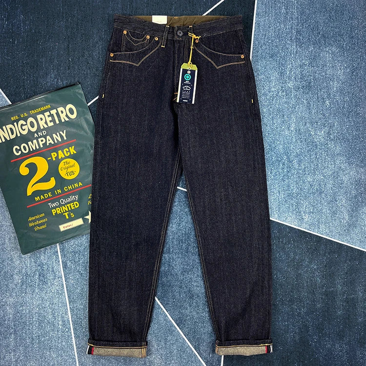 14 oz High Quality Red Selvedge Denim Jeans for Men Heavyweight Raw 100% Cotton Washed Hard Pants Youth Male Straight Trousers