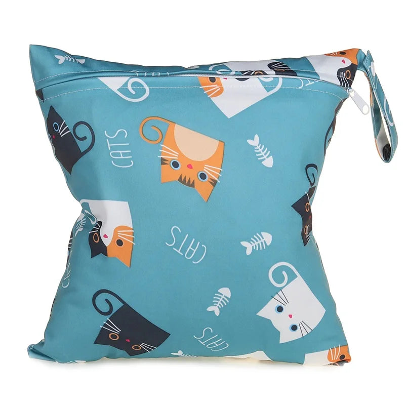 8 cat patterns Waterproof wet bags single Zipper Pocket Baby Diaper Storage Bag Washable Cloth Diaper Wet bag