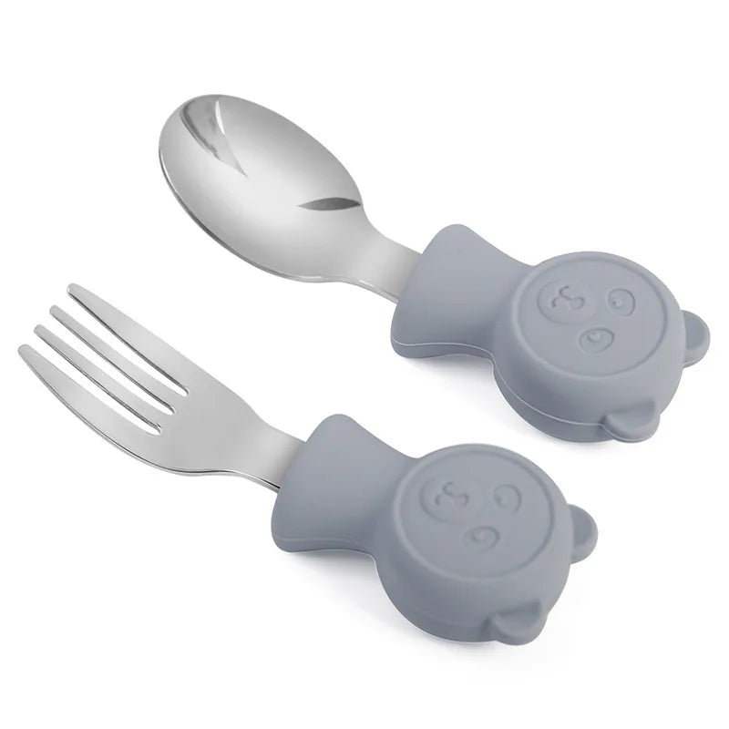 Cartoon Stainless Steel Kids Spoon Fork Set Baby Feeding Kid Children's Cutlery for Kids Food Feed Training Toddler Dinnerware