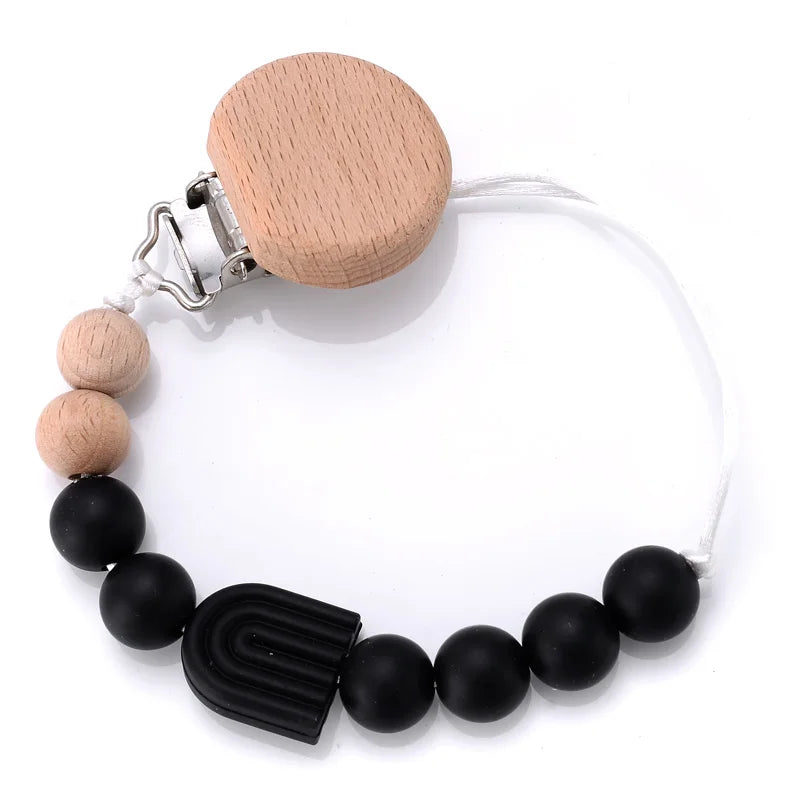 Baby Beech Pacifier Clip Baby Anti-drop Pacifier Chain Silicone Rainbow Beads Teething Chain Toy Gifts Dummy Holder Nipple Clip