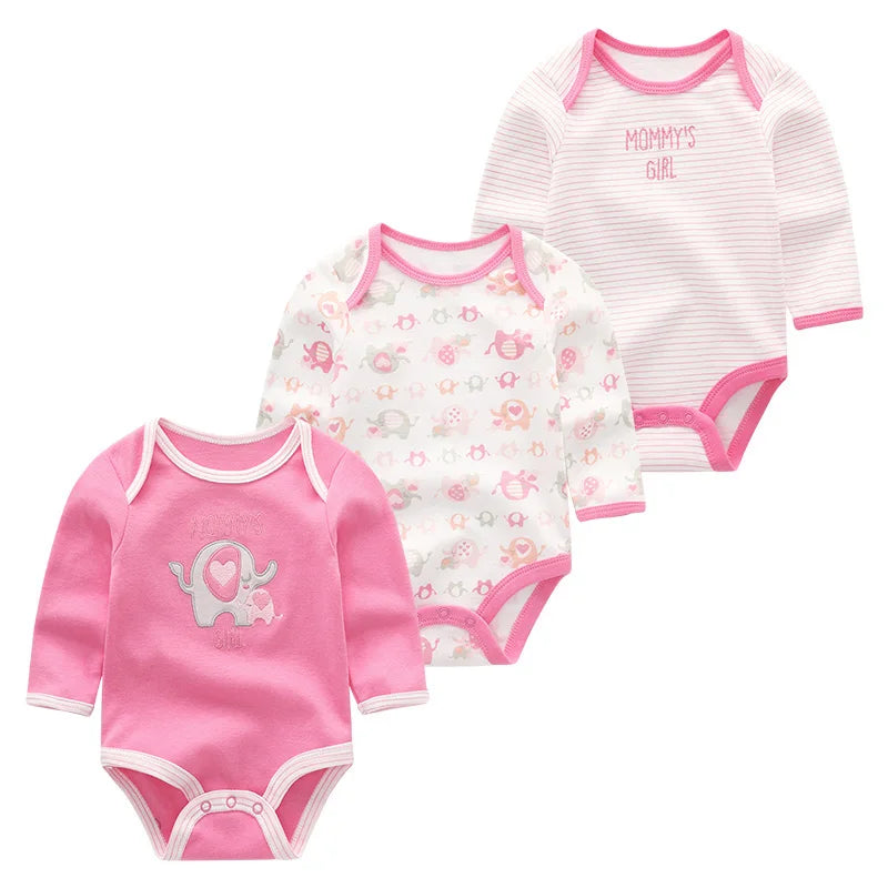 Baby Girl Fall Jumpsuit Long Sleeve 3Pcs Pure Cotton Newborn Bodysuits Round Collar Toddler Boy Clothes Set Infant Cute Costume