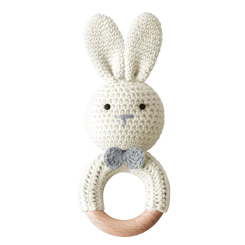 TYRY.HU Baby Small Rabbit Wood Rattle Wooden Teether Mobile Pram Crib Ring DIY Crochet Rattle Soother Bracelet Teether BPA Free