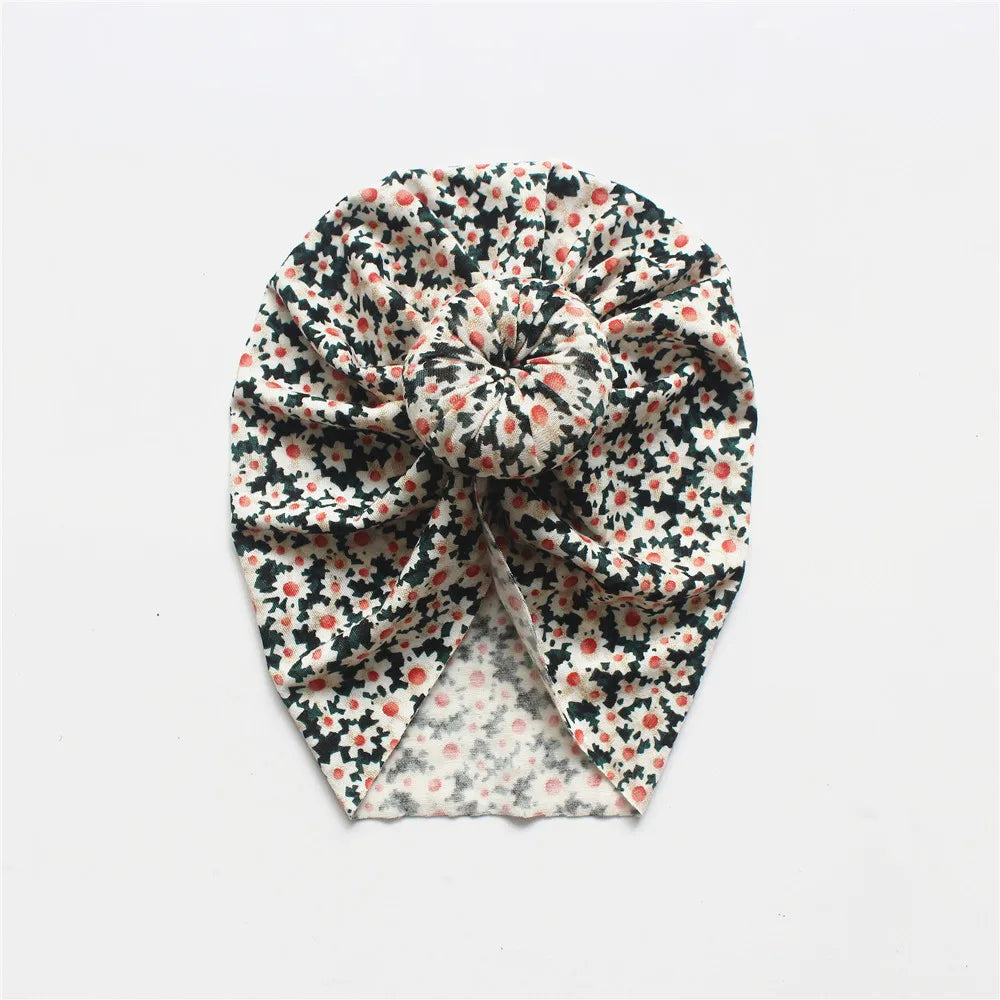 Flower Print Baby Girl Round Ball Beanie Newborn Leopard Donnut Soft Fabric Bonnet Toddler Cute Turban Hat Hair Accessories 0-3T