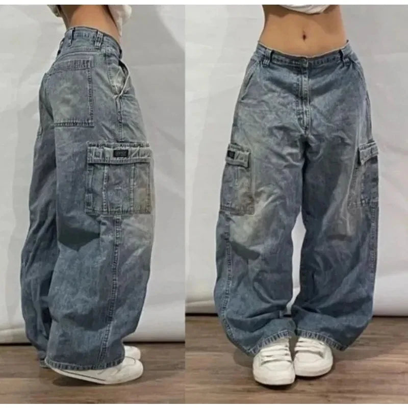 Y2K Harajuku Fashion Letter Embroidery Oversized Printed Baggy Jeans Men Street Retro Casual Gothic High Waist Wide Leg Trousers