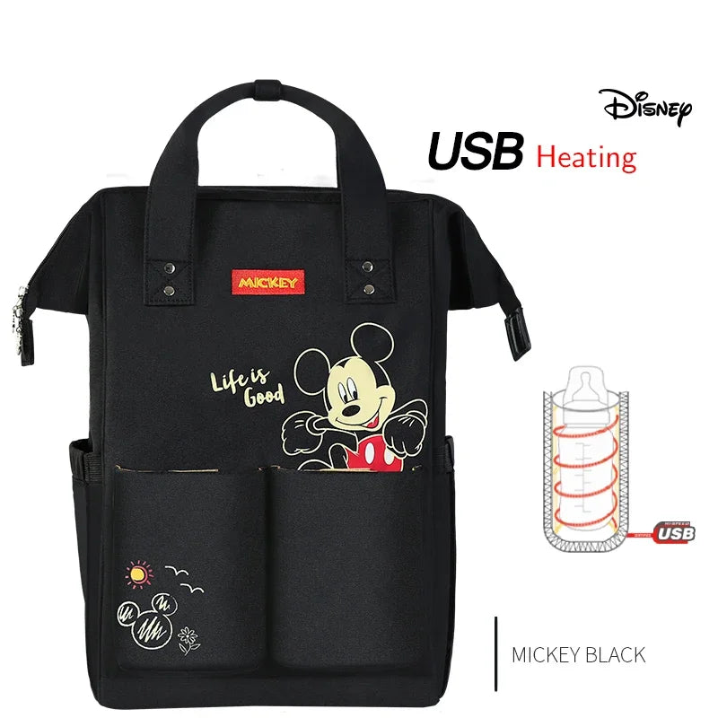Disney Baby Diaper Backpack Moms Baby Nursing Bag Mother Maternity Nappy Changing Bag Travel Stroller USB Heating Mickey Series
