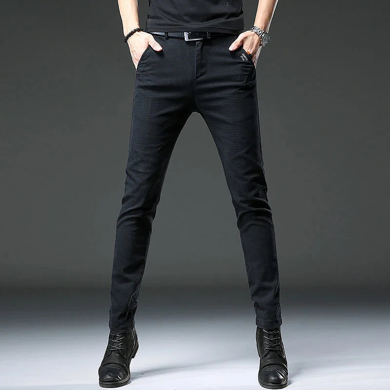 2023 Spring and Autumn New Classic Fashion Solid Color Elastic Jeans Men's Casual Slim Breathable High-Quality Small Feet Pants