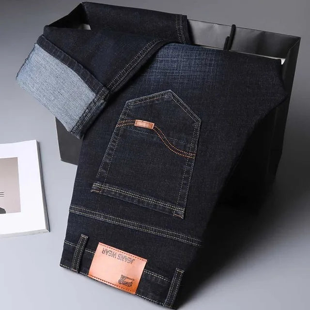 2023 Brand Men's Straight Elastic Cotton Jeans Men Fashion Business Casual Classic Style Jean Denim Pants Trousers Big Size28-40