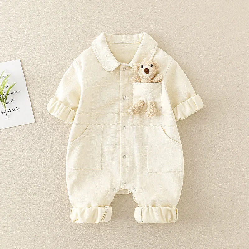Denim Romper Baby Jumpsuit Cartoon Bear Korean Toddler Onesie Autumn Baby Boys Girls Clothes Infant Outfit Clothing