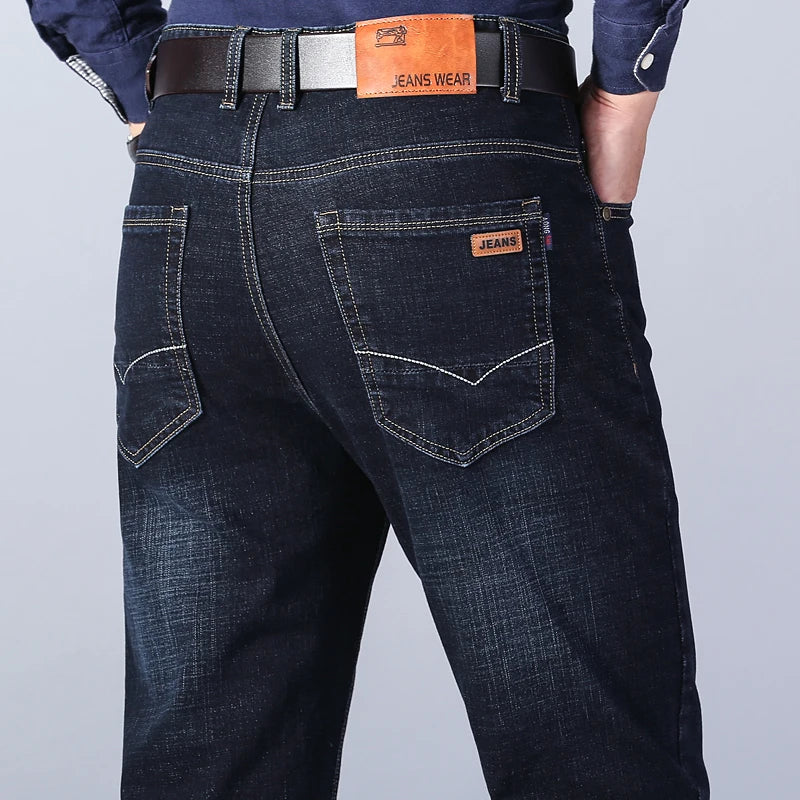 2023 Brand Men's Straight Elastic Cotton Jeans Men Fashion Business Casual Classic Style Jean Denim Pants Trousers Big Size28-40