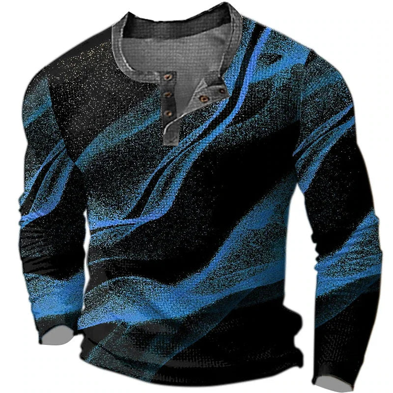 Men's Cotton T Shirt Color Block Graphic Tshirt Print Henley Shirt Oversized Apparel Outdoor Casual Long Sleeve Button Clothing