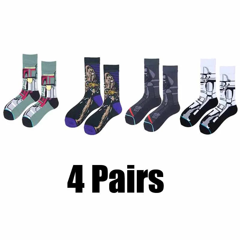 4 Pairs Star Wars Movie Cotton Long socks Master Yoda R2-D2 Cosplay Socks Wookiee Jedi Knight Novelty Men's Women's Socks