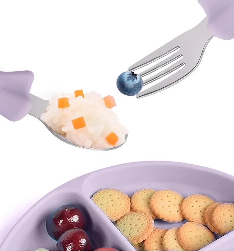 Cartoon Stainless Steel Kids Spoon Fork Set Baby Feeding Kid Children's Cutlery for Kids Food Feed Training Toddler Dinnerware
