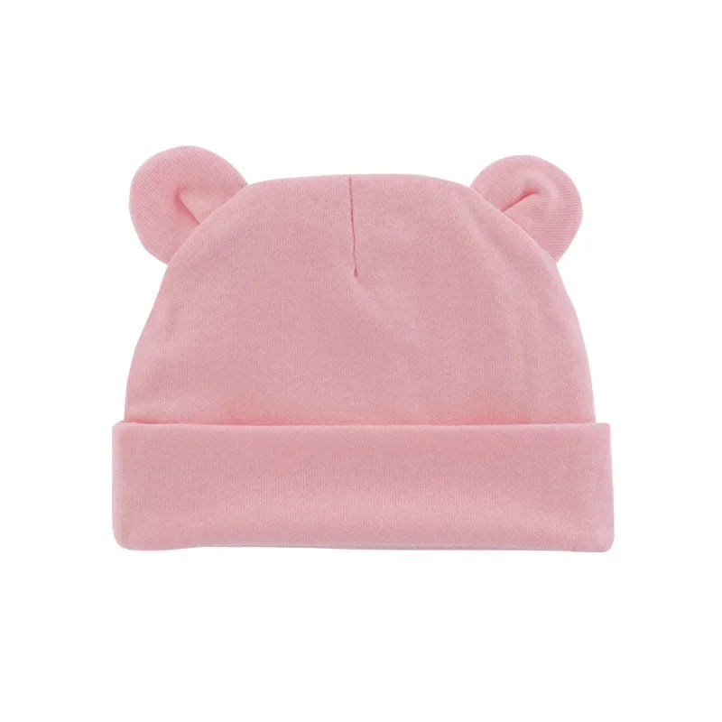 Xgnvpy Winter Baby Hat Comfortable Solid Color Hats Cute Ear Shape Cotton Cap Newborn Photography Props 0 -1 Infant Bonnet Items