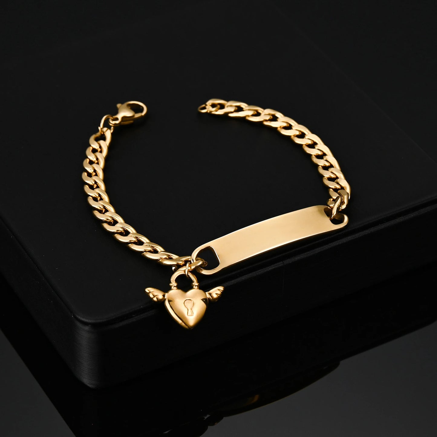 Atoztide Engrave Name Cross Heart Bracelet Stainless Steel For Men Women Adjustable Cuban Chain Personalized Jewelry Gift