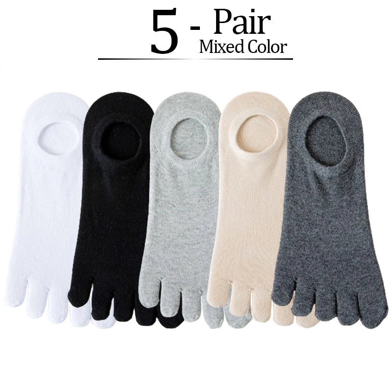 5 Pairs/lot Summer Men's Split Toe Boat Socks Black Gray Solid 100% Cotton Breathable Five Finger Socks Casual Sports socks